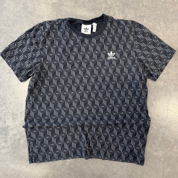 Vintage Y2K Adidas Originals Retro Logo AOP Casual Short Sleeve Athletic Tee M - Picture 1 of 5